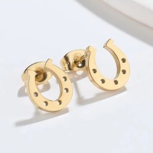 Gold Lucky Horseshoe Stud Earrings - NEW